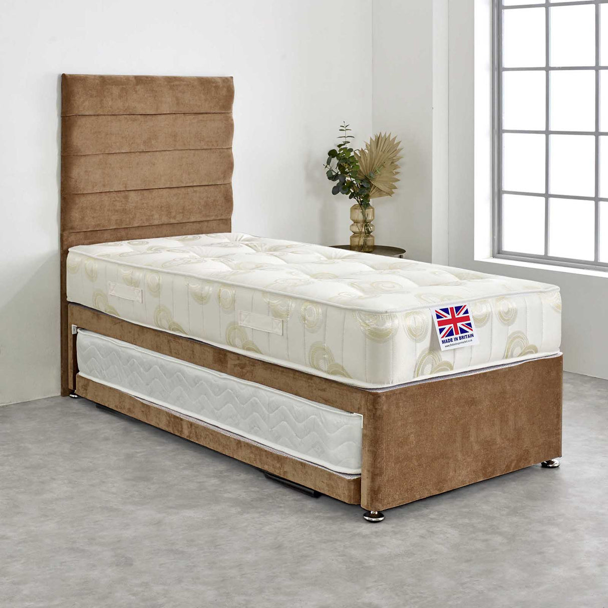 Banbury Cotton Coil Sprung Divan Guest Bed Set with 2 x Mattresses