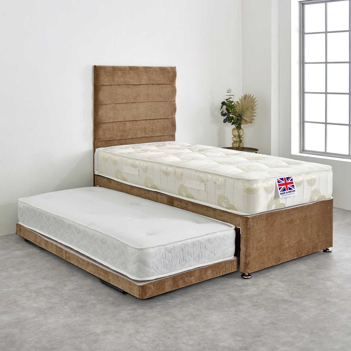 Banbury Cotton Coil Sprung Divan Guest Bed Set with 2 x Mattresses