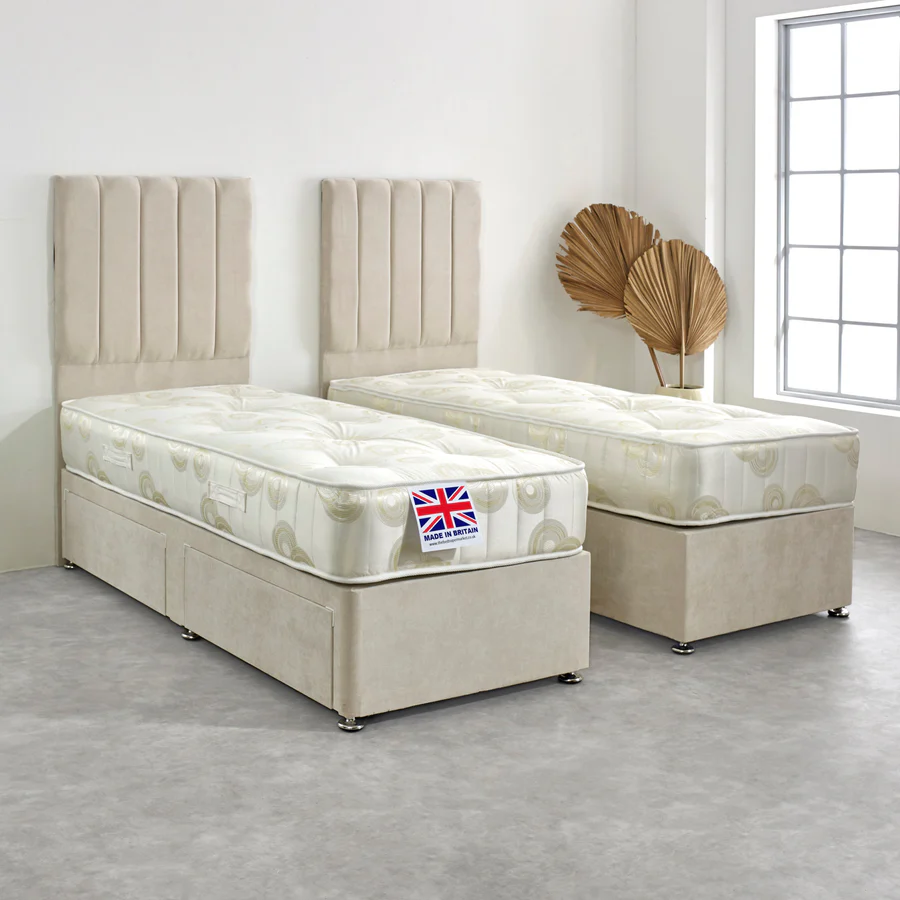 Banbury Zip and Link Cotton Damask Coil Sprung Divan Bed Set