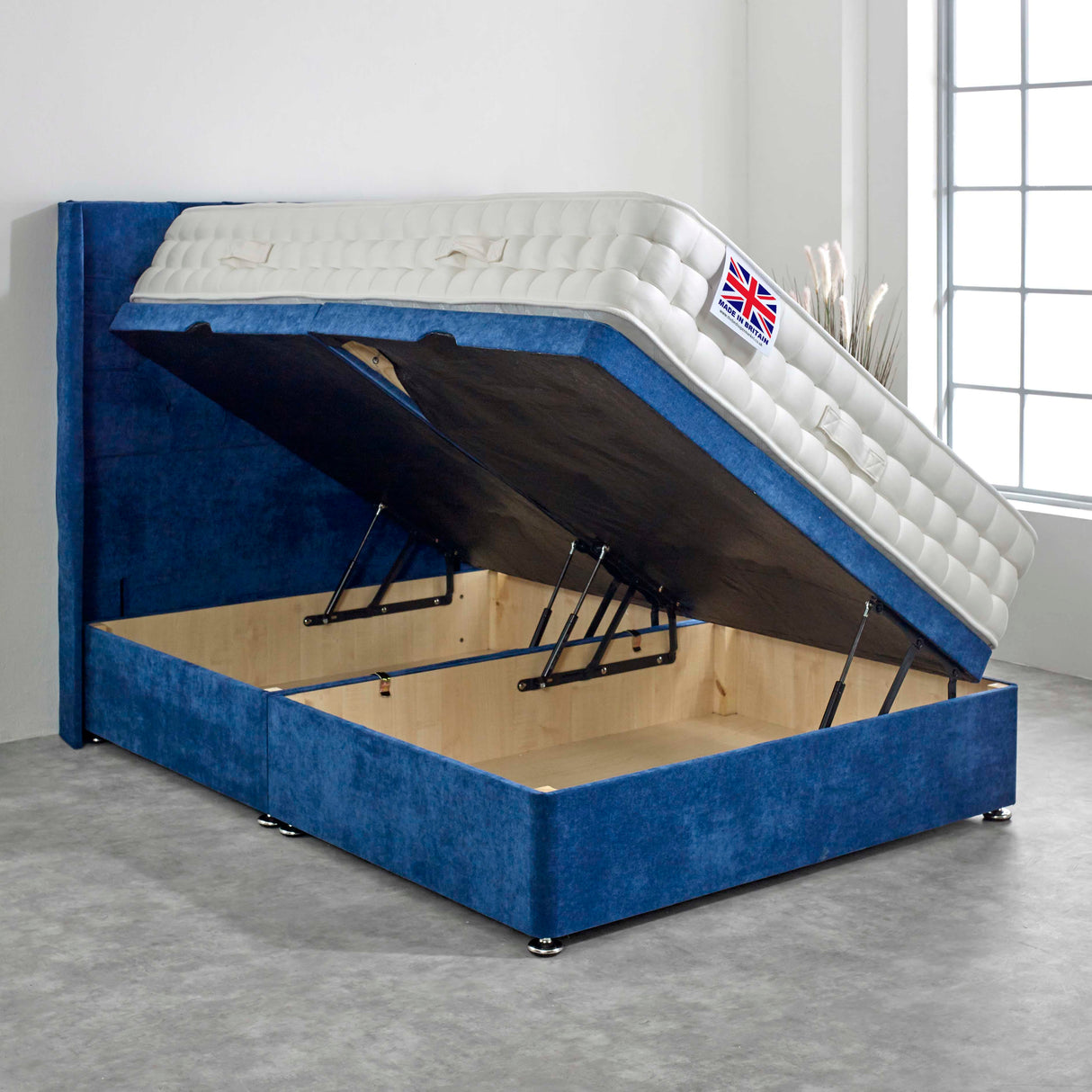 Brecon Pocket Cool Blue Hand Stitched Ottoman Bed Set