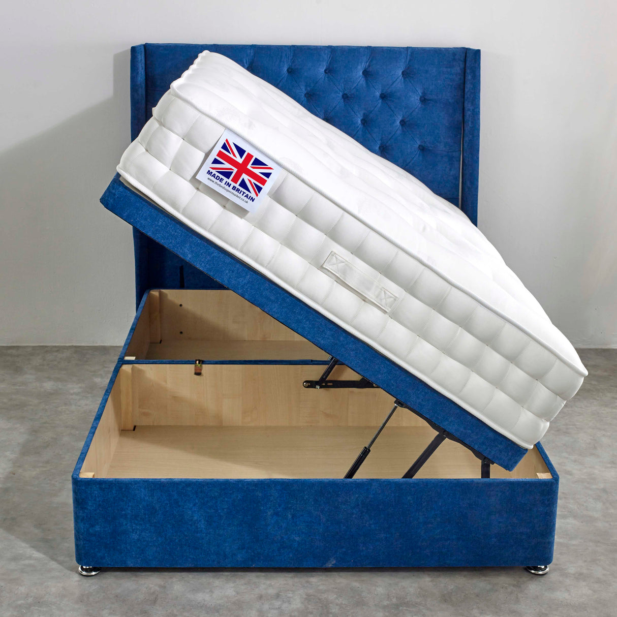 Brecon Pocket Cool Blue Hand Stitched Ottoman Bed Set