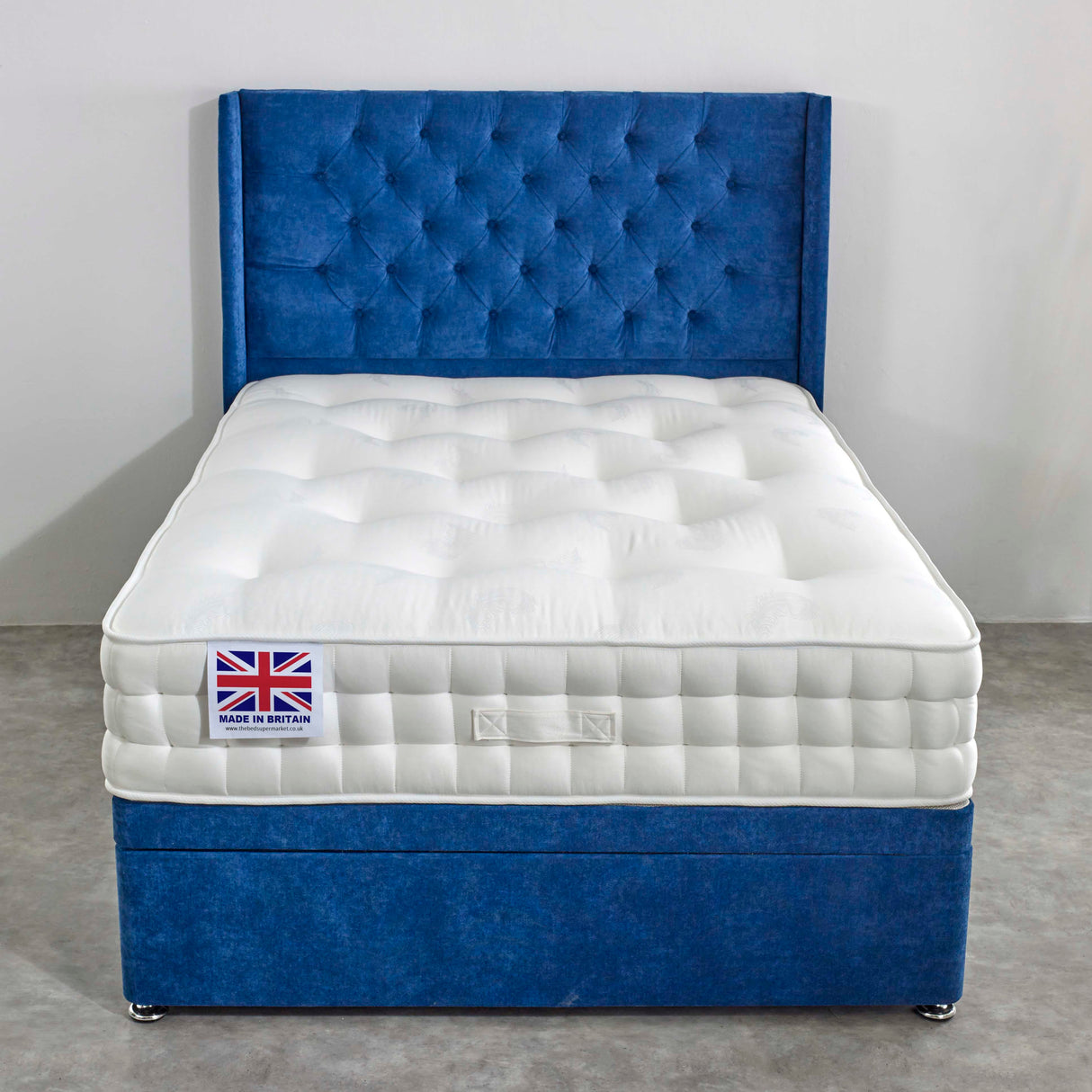 Brecon Pocket Cool Blue Hand Stitched Ottoman Bed Set