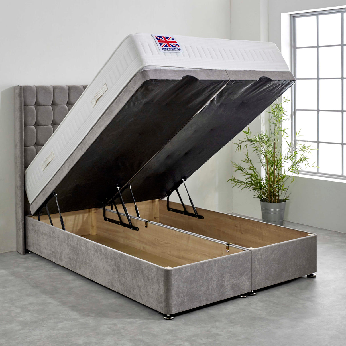 Buckingham Encapsulated Pocket Cool Blue Ottoman Bed Set