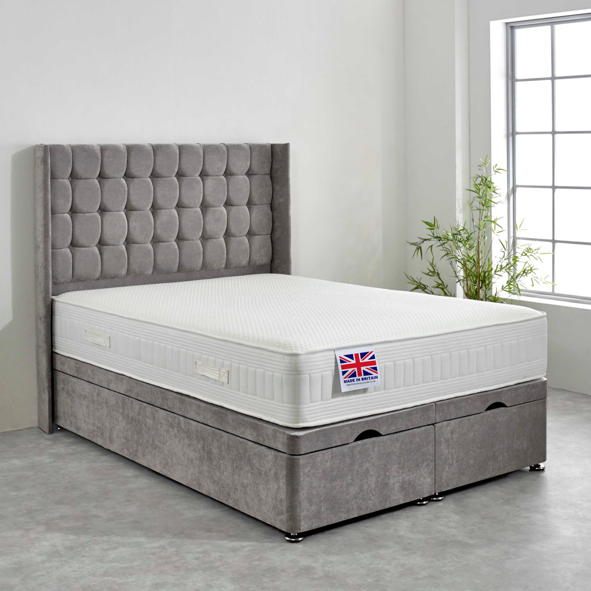 Buckingham Encapsulated Pocket Cool Blue Ottoman Bed Set