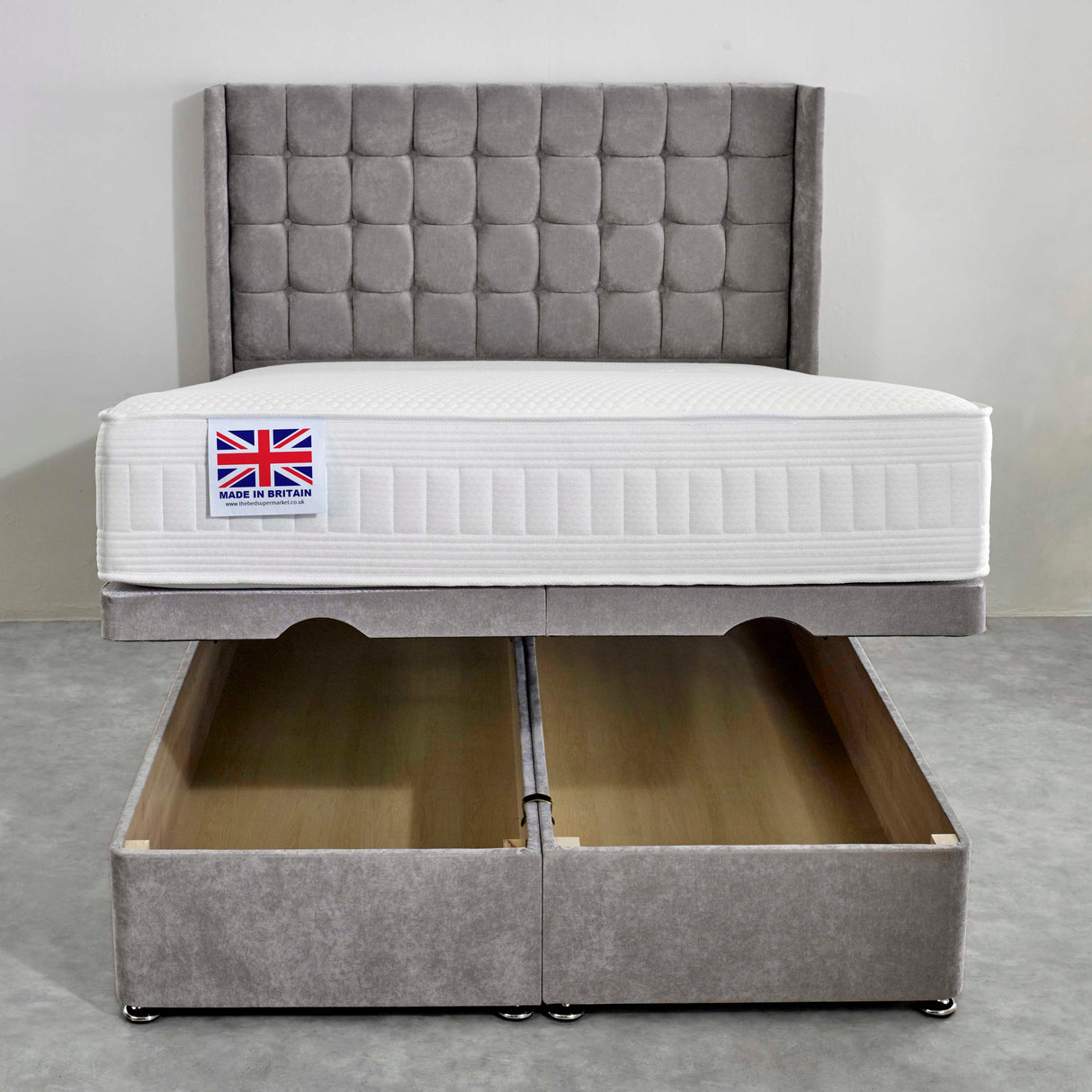 Buckingham Encapsulated Pocket Cool Blue Ottoman Bed Set