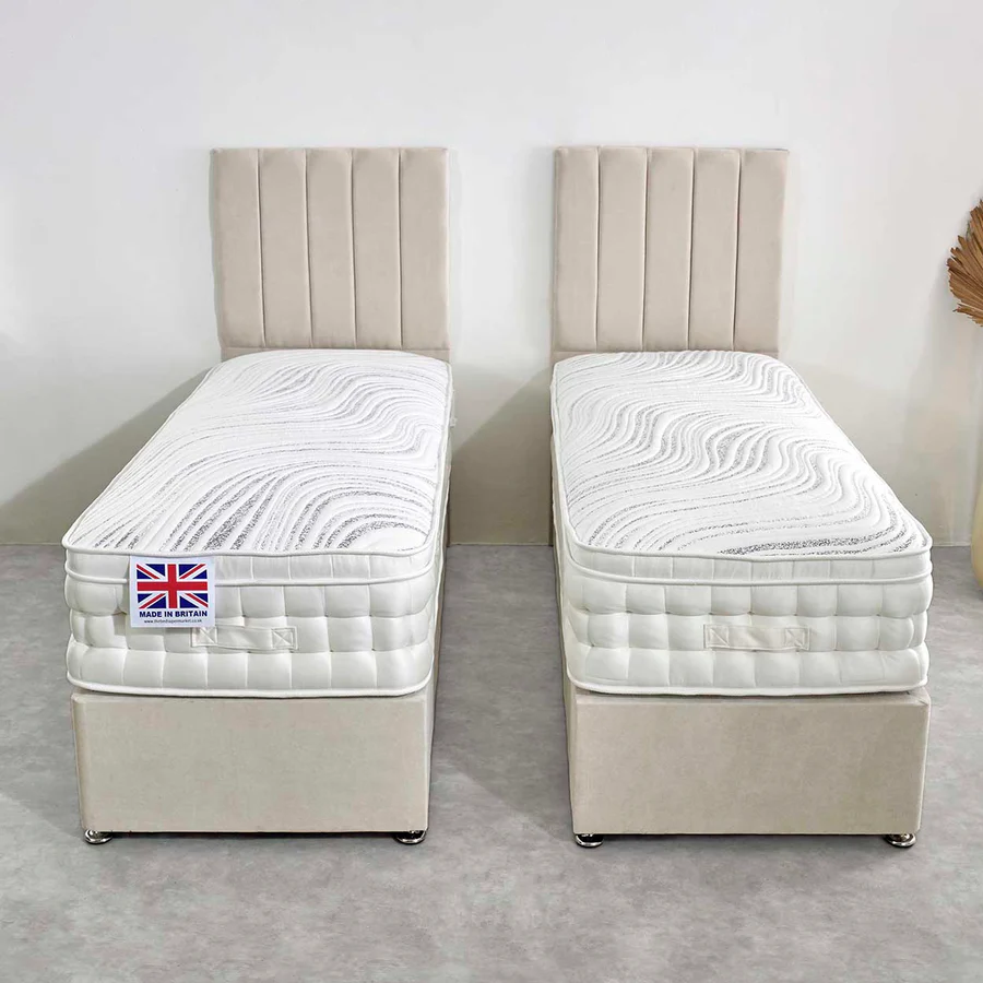 Hampshire Zip and Link Pillowbox Hand Stitched Cool Blue Pocket Divan Bed Set