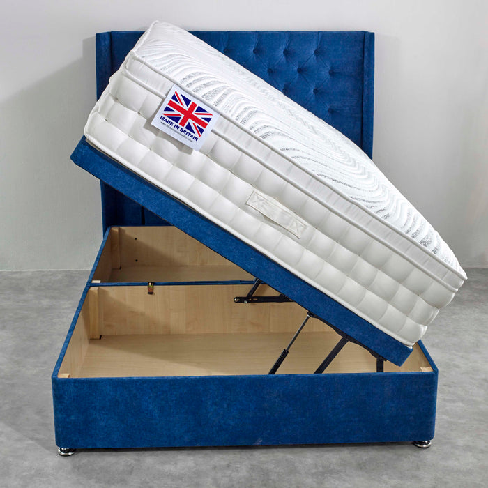 Hampshire Pillowbox Hand Stitched Cool Blue Pocket Ottoman Bed Set
