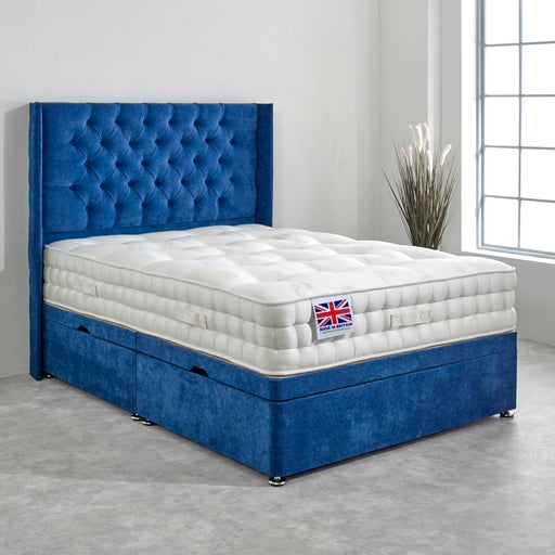 Brecon Pocket Cool Blue Hand Stitched Ottoman Bed Set