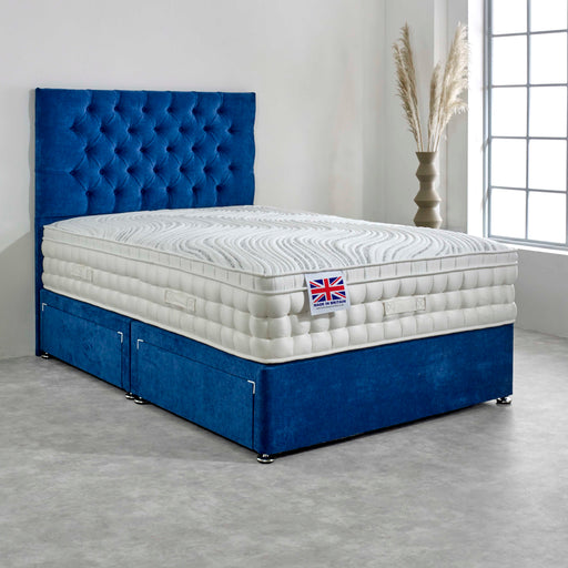 Hampshire Pillowbox Hand Stitched Cool Blue Divan Bed Set